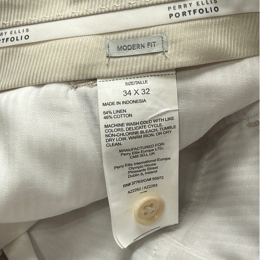 Perry Ellis Men's Modern-Fit Linen/Cotton Dress Pants Off white 34x32 $95 - Picture 14 of 14